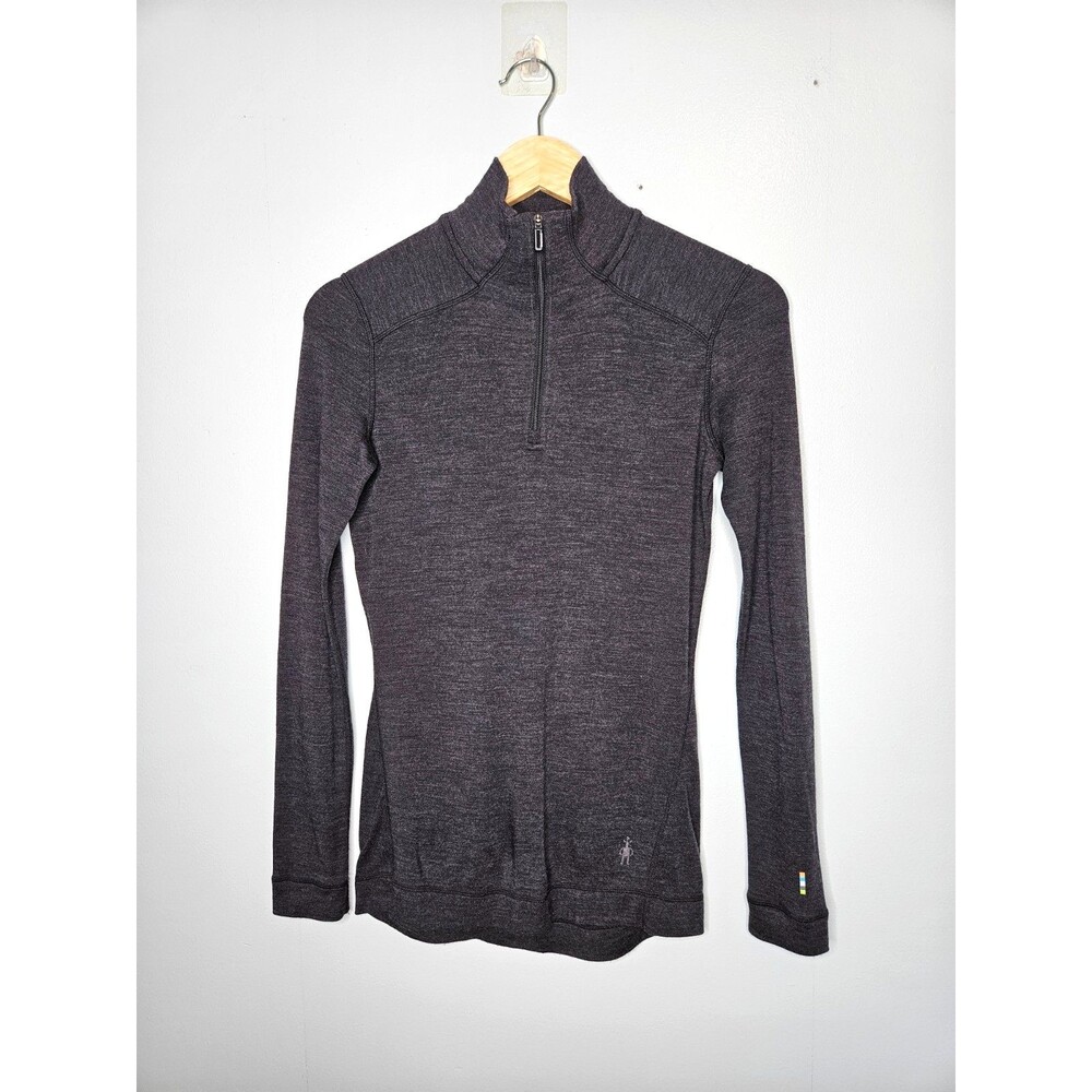 SMARTWOOL Women's 1/4 Zip Pullover Base Layer Small Gray 100% Merino Wool